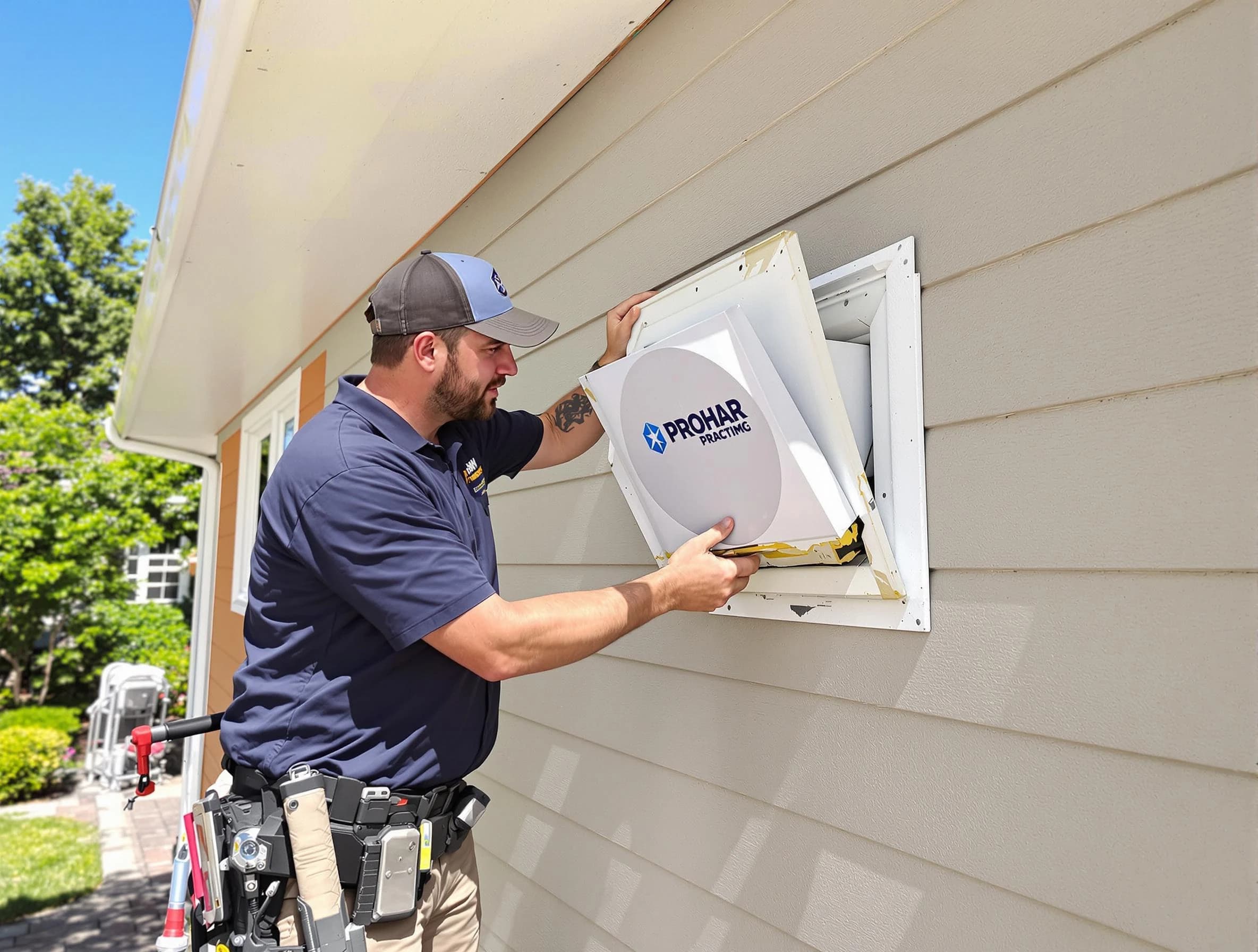 College Park Dryer Vent Cleaning technician installing a new protective dryer vent cover on a home in College Park