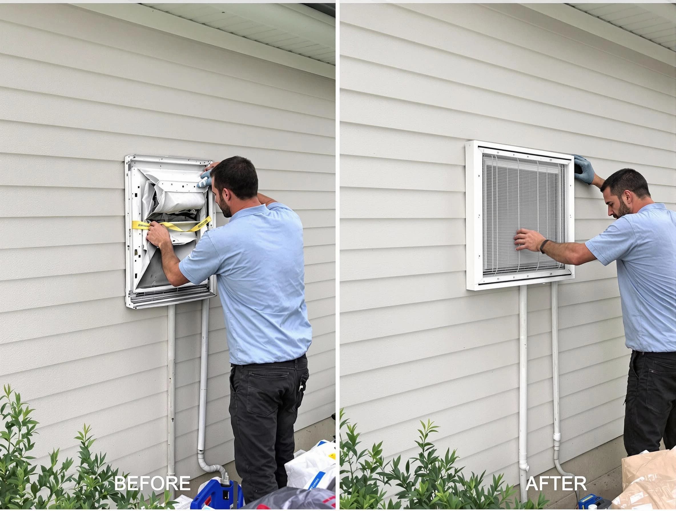 College Park Dryer Vent Cleaning technician installing high-quality dryer vent cover at a residential property in College Park