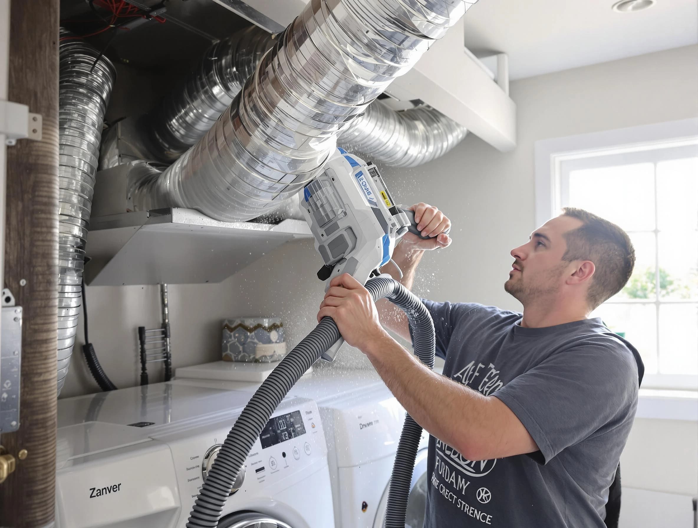 College Park Dryer Vent Cleaning specialist cleaning deep within a dryer vent duct system in College Park